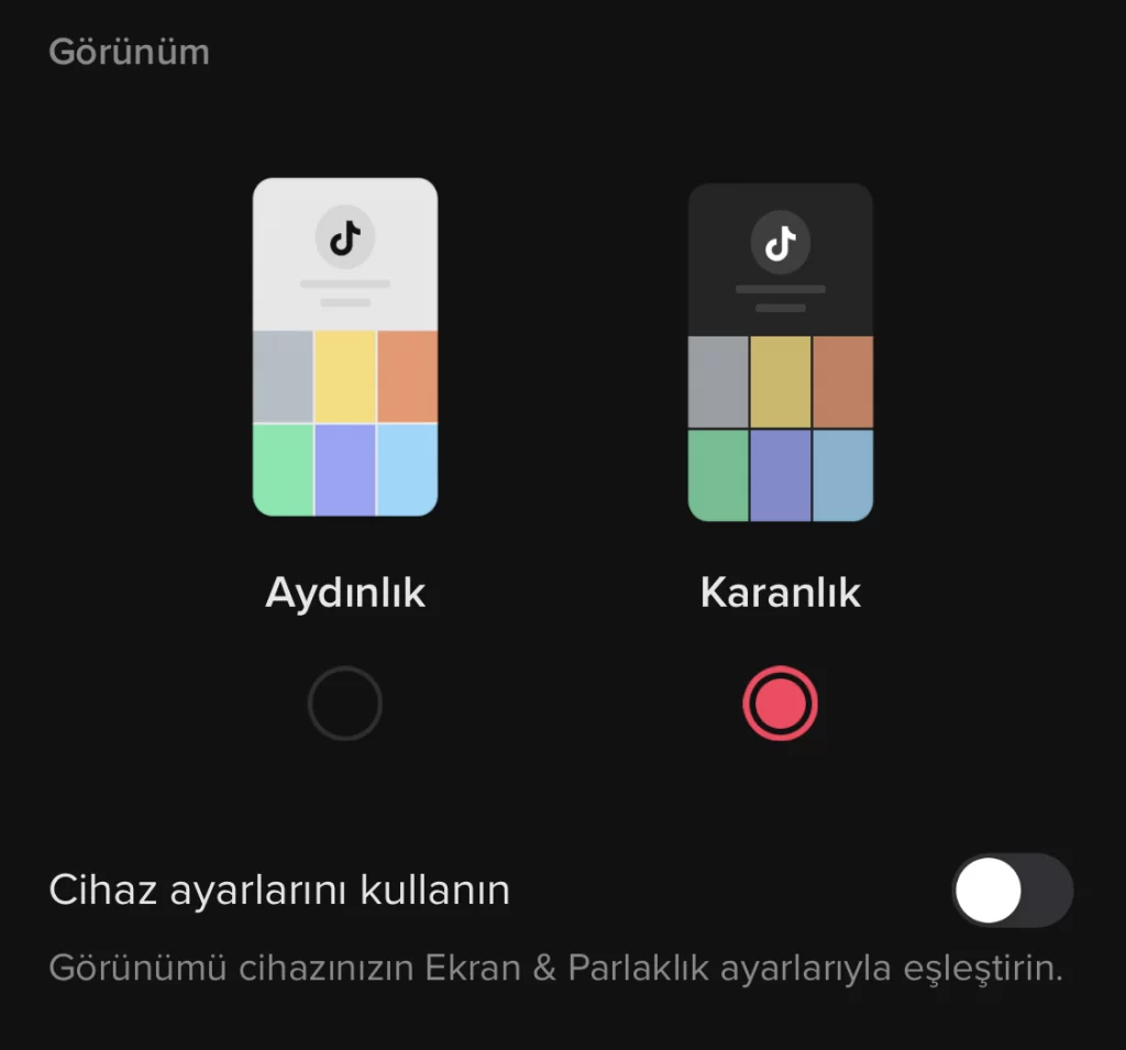 iPhoneda-TikTok-Karanlik-Modu-Açma